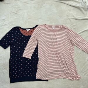 Pink and Navy Polka Dot and Striped Tops